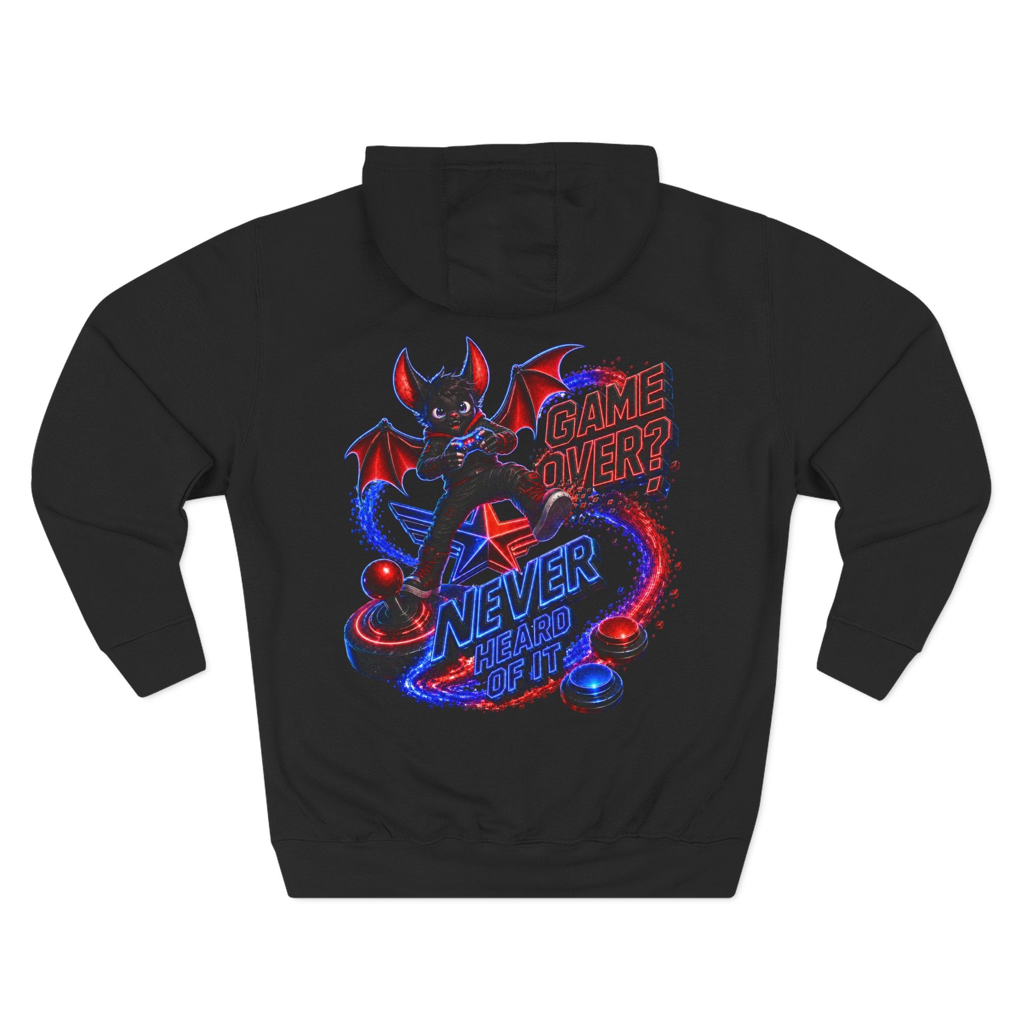 Game Over? Never Heard of It — Midnight Bat Arcade Halloween Hoodie | Adult Unisex