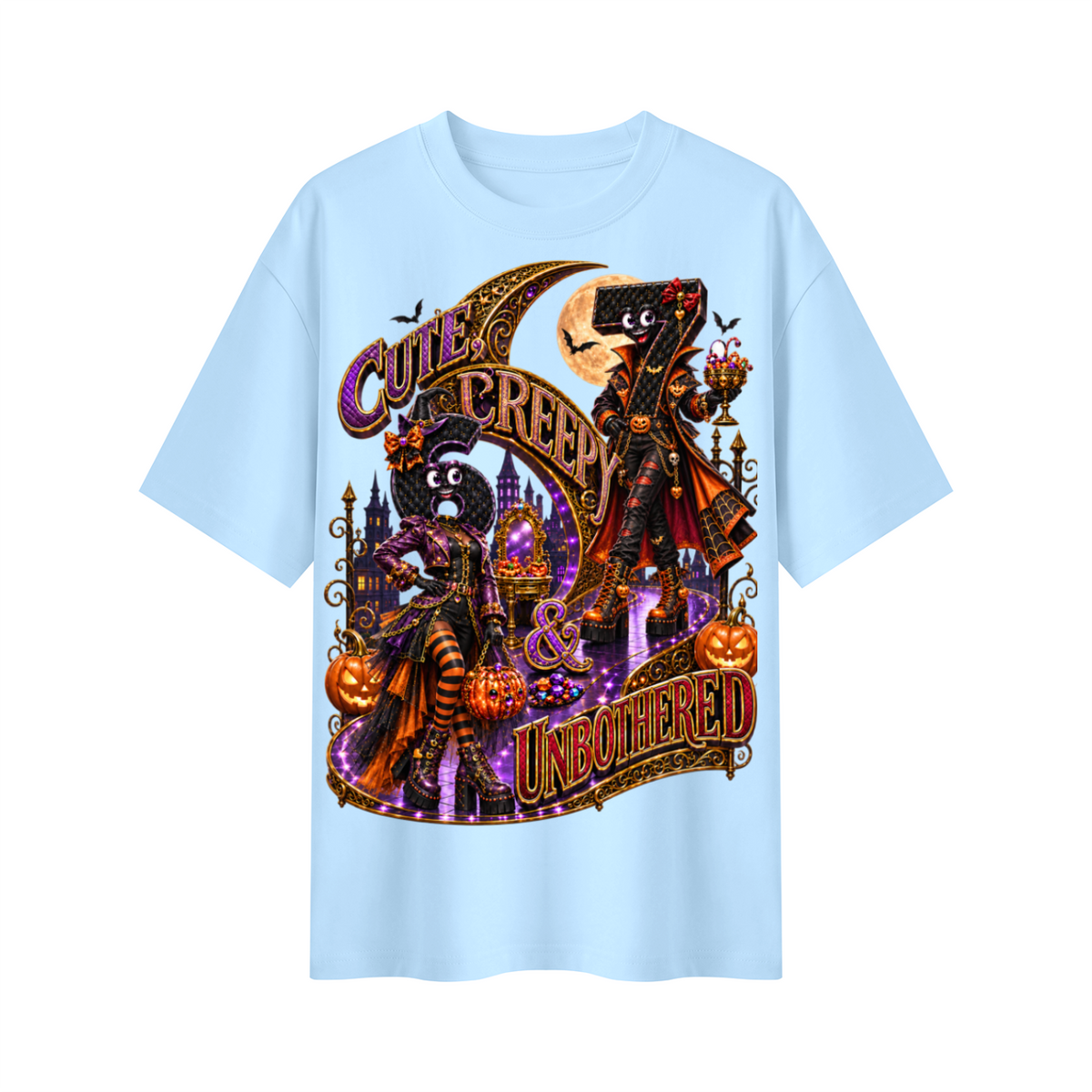 Halloween Cute Spooky Duo Oversized Graphic T-Shirt - Cute, Creepy & Unbothered - Unisex