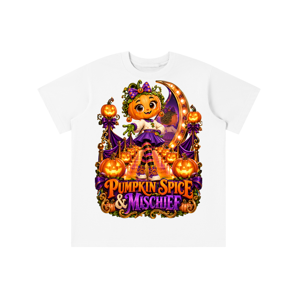 Halloween Pumpkin Girl Graphic T-Shirt - Pumpkin Spice & Mischief - Youth Unisex Tee