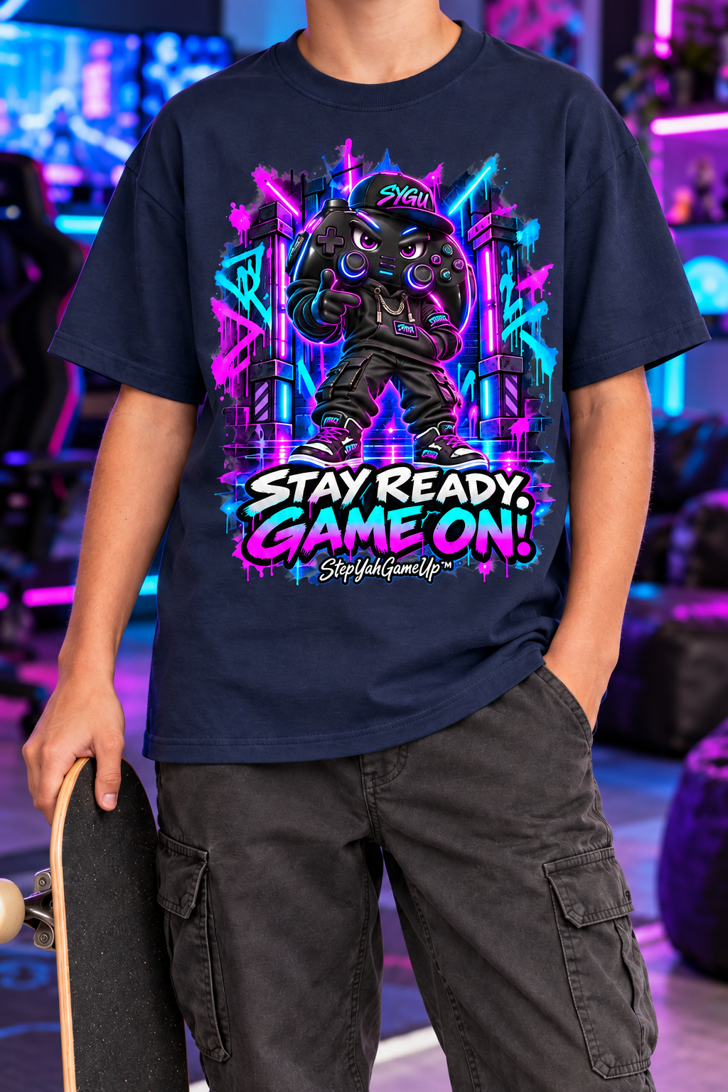 StepYahGameUp™ Stay Ready Game On Graphic T-Shirt - Youth Unisex Tee