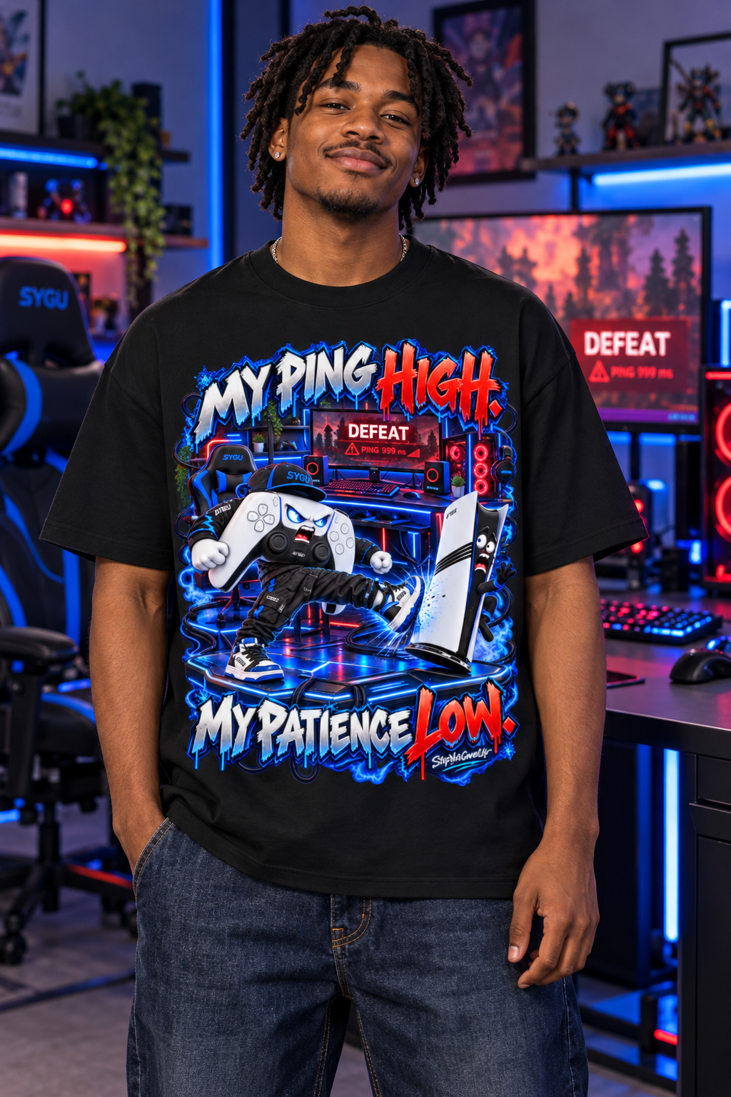 StepYahGameUp™ My Ping High My Patience Low Oversized Graphic T-Shirt - Unisex