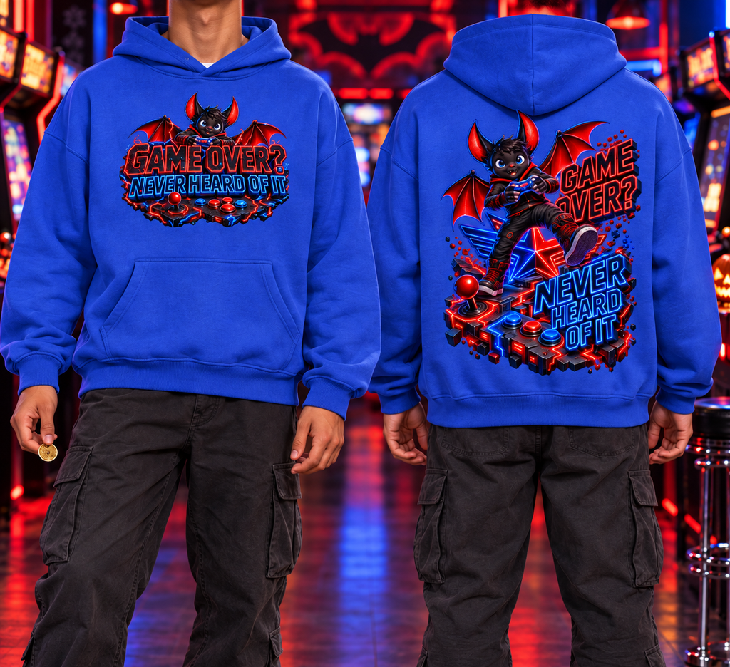 Halloween Bat Gamer Front & Back Graphic Hoodie - Game Over? Never Heard of It - Unisex