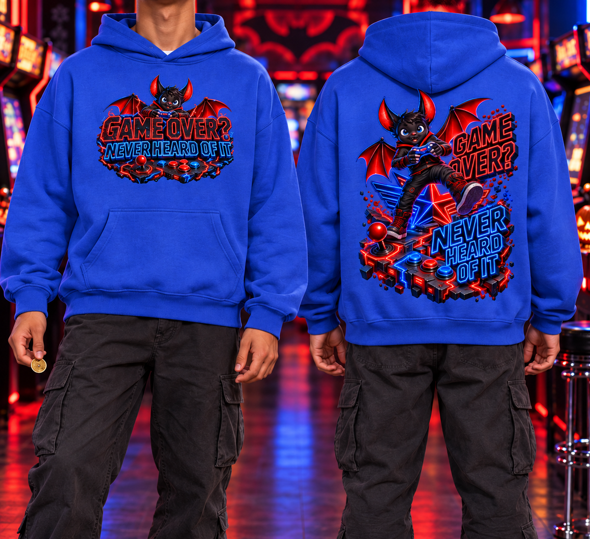 Halloween Bat Gamer Front & Back Graphic Hoodie - Game Over? Never Heard of It - Unisex