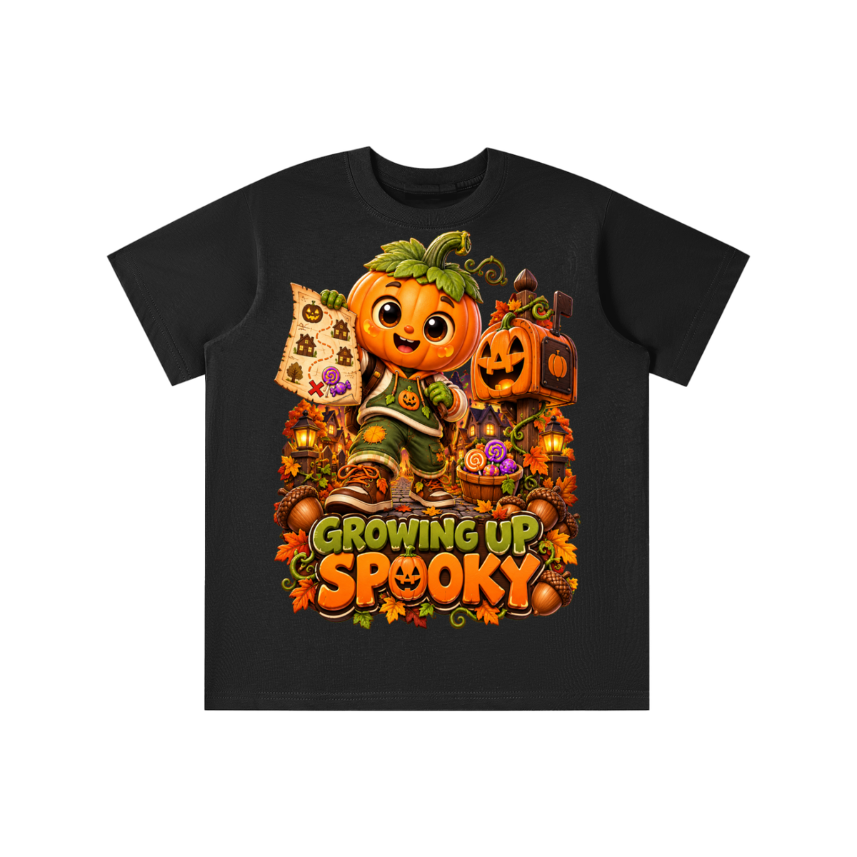 Halloween Pumpkin Kid Graphic T-Shirt - Growing Up Spooky - Youth Unisex Tee