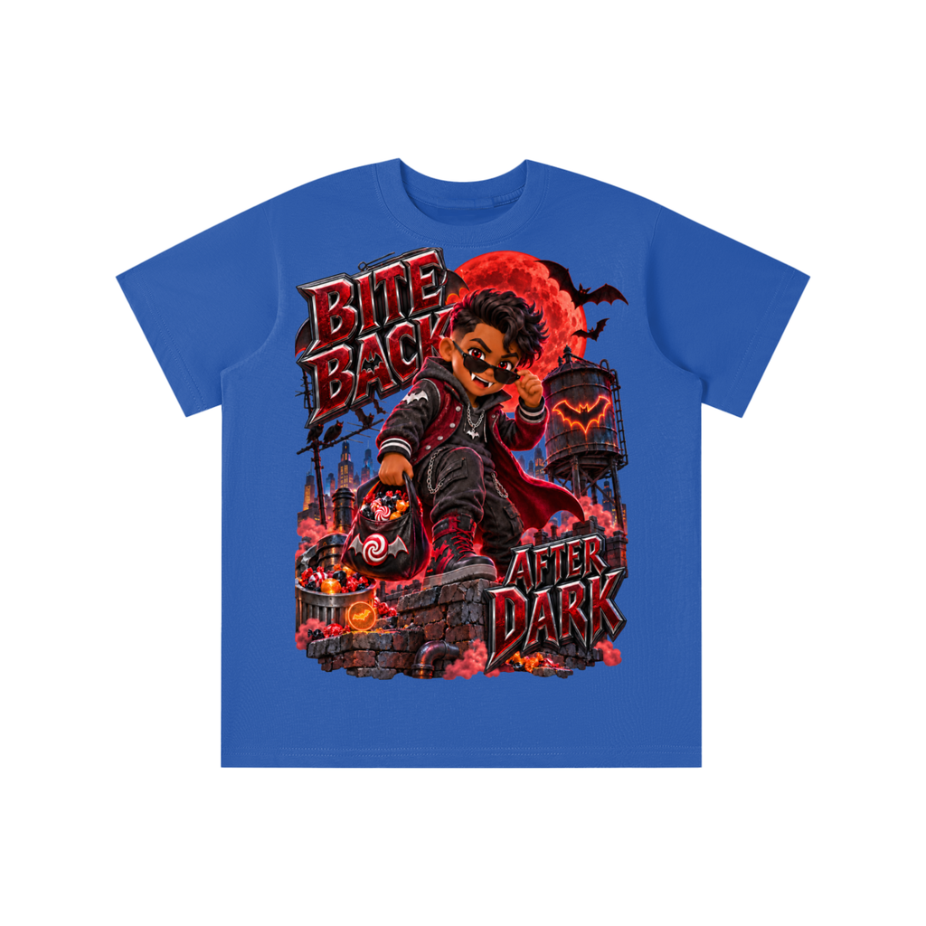 Halloween Vampire Kid Graphic T-Shirt - Bite Back After Dark - Youth Unisex Tee