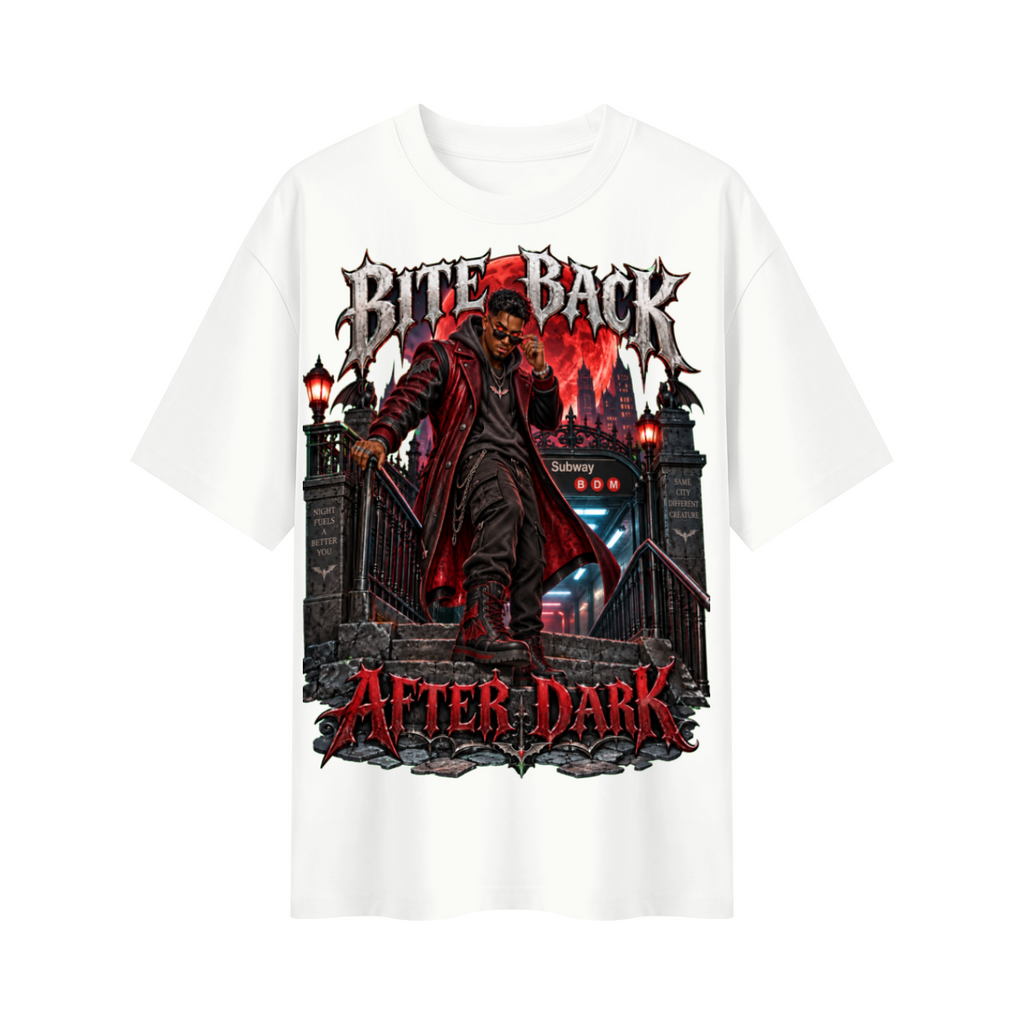Halloween Urban Vampire Oversized Graphic T-Shirt - Bite Back After Dark - Unisex