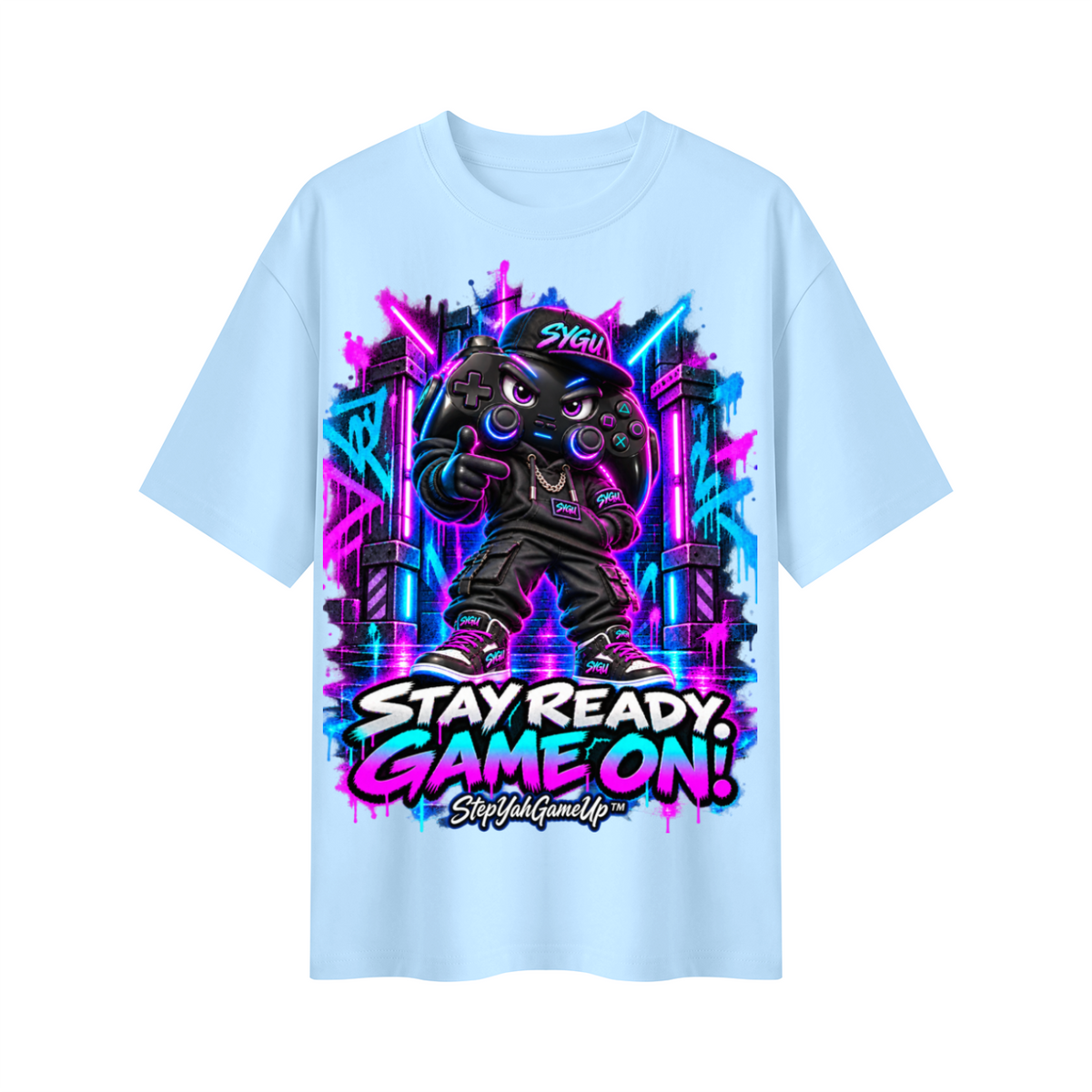 StepYahGameUp Gaming Graphic Oversized T-Shirt - Stay Ready, Game On! - Unisex