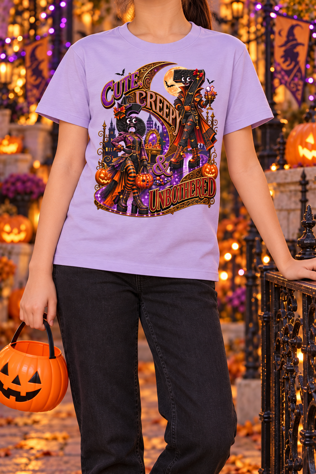 6-7 Street Mode™ Halloween Graphic T-Shirt - Cute, Creepy & Unbothered - Youth Unisex Tee