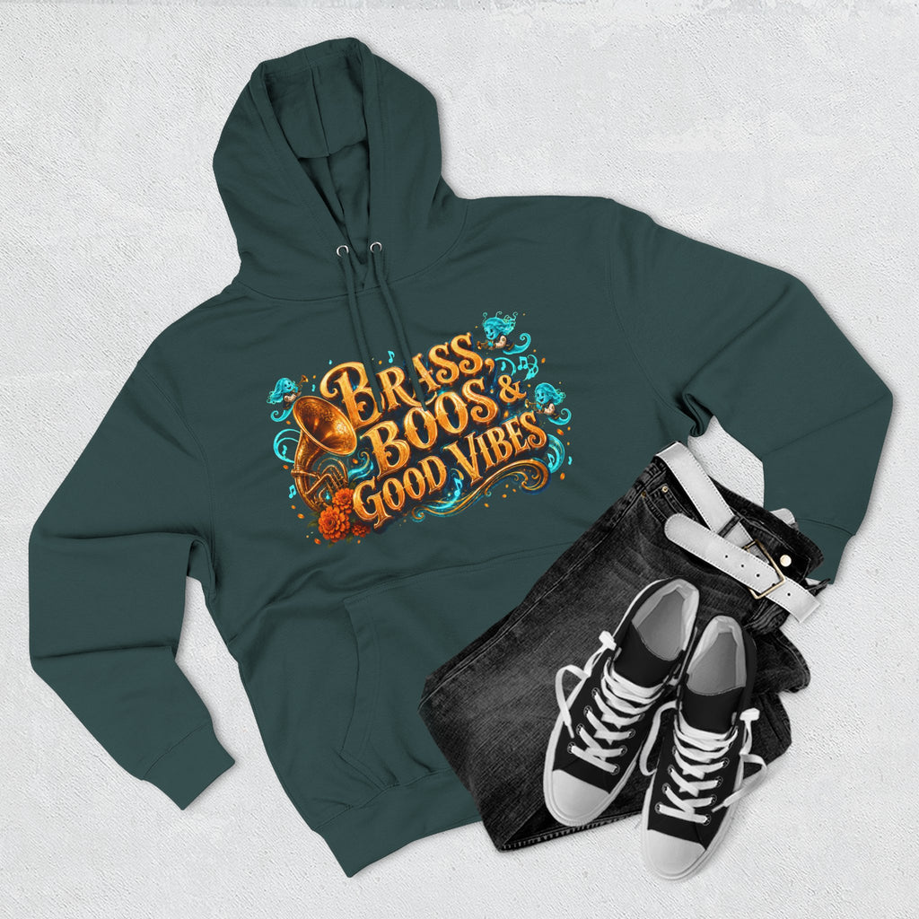 Brass, Boos & Good Vibes — Skeleton Brass Parade Halloween Hoodie | Adult Unisex