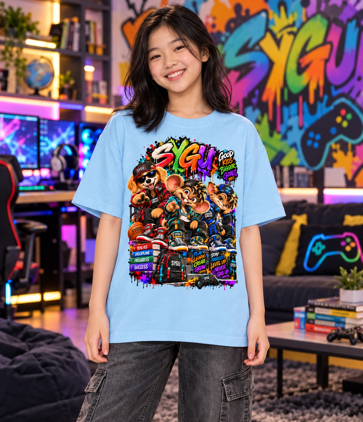 StepYahGameUp™ Good Kids Bigger Goals Graphic T-Shirt - Youth Unisex Tee