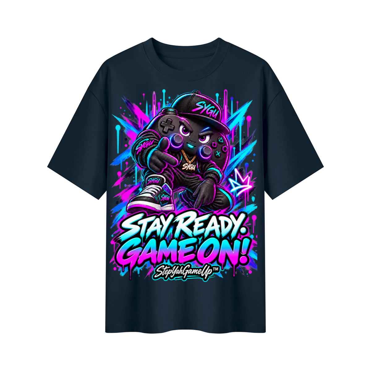 StepYahGameUp Graffiti Gamer Oversized Graphic T-Shirt - Stay Ready, Game On! - Unisex
