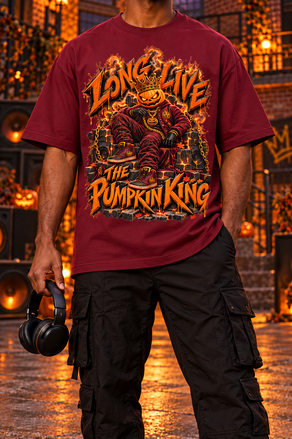 Halloween Pumpkin King Oversized Graphic T-Shirt - Long Live the Pumpkin King - Unisex