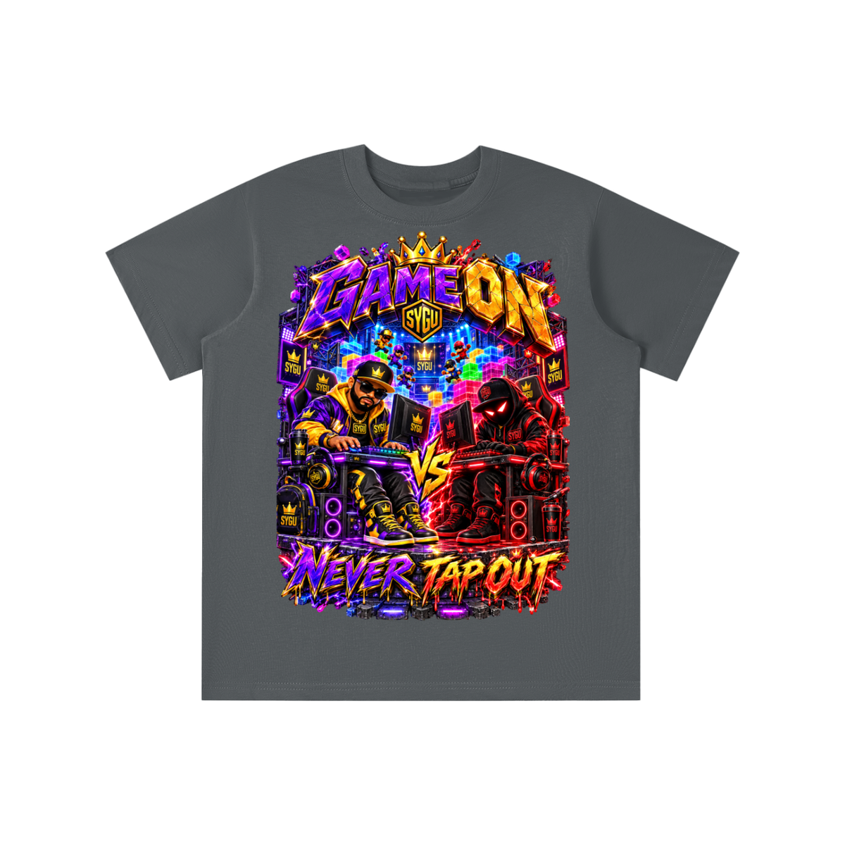 StepYahGameUp™ Game On Never Tap Out Graphic T-Shirt - Youth Unisex Tee