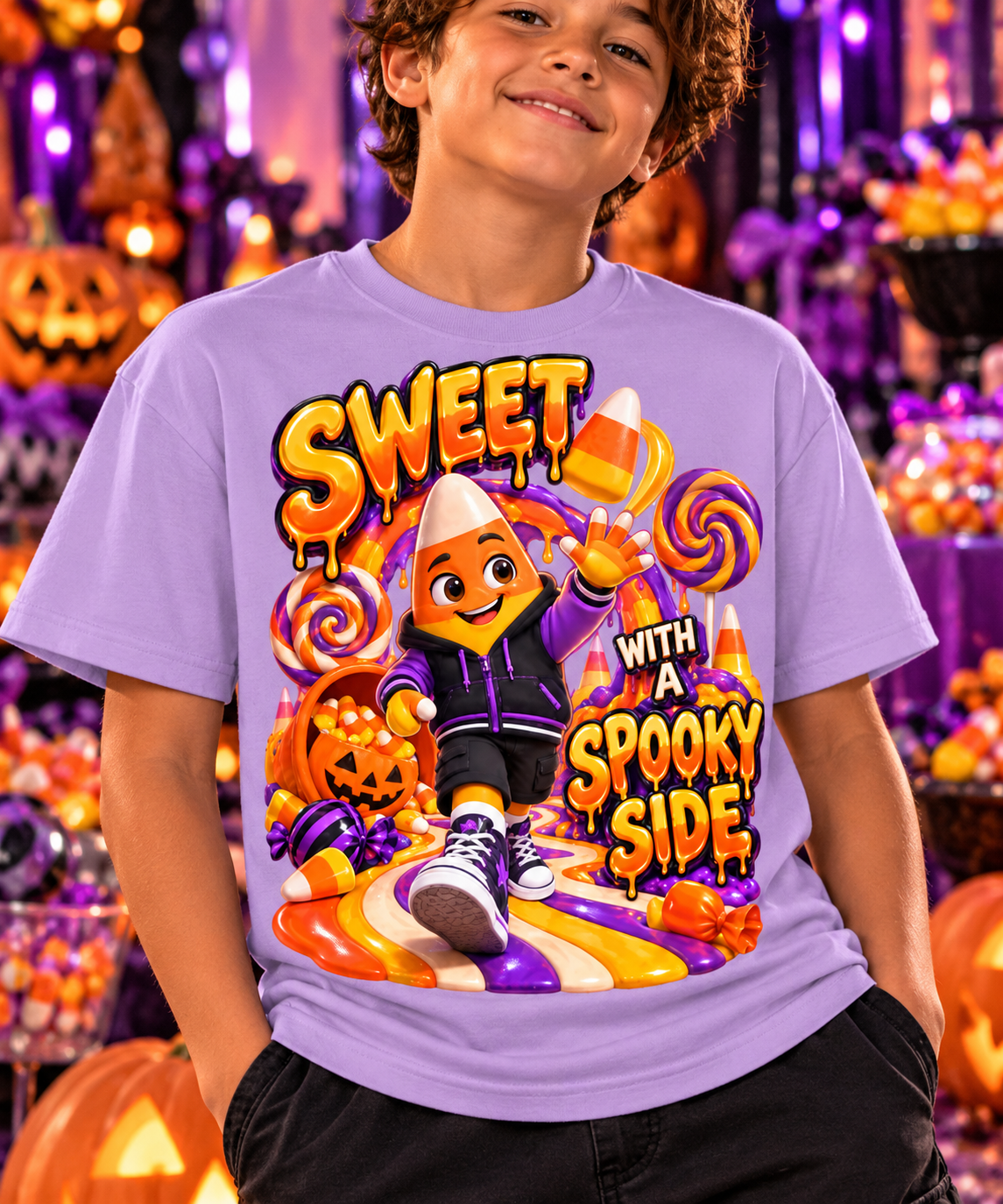Halloween Candy Corn Graphic T-Shirt - Sweet With a Spooky Side - Youth Unisex Tee