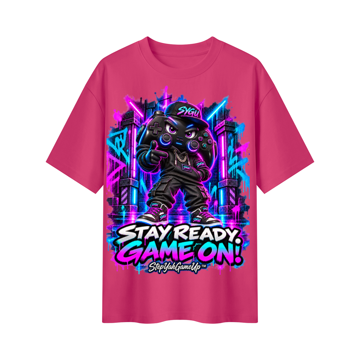 StepYahGameUp Gaming Graphic Oversized T-Shirt - Stay Ready, Game On! - Unisex