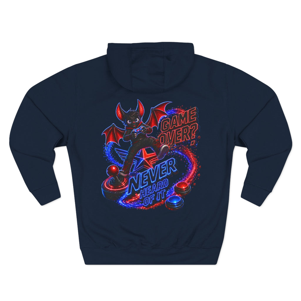 Game Over? Never Heard of It — Midnight Bat Arcade Halloween Hoodie | Adult Unisex