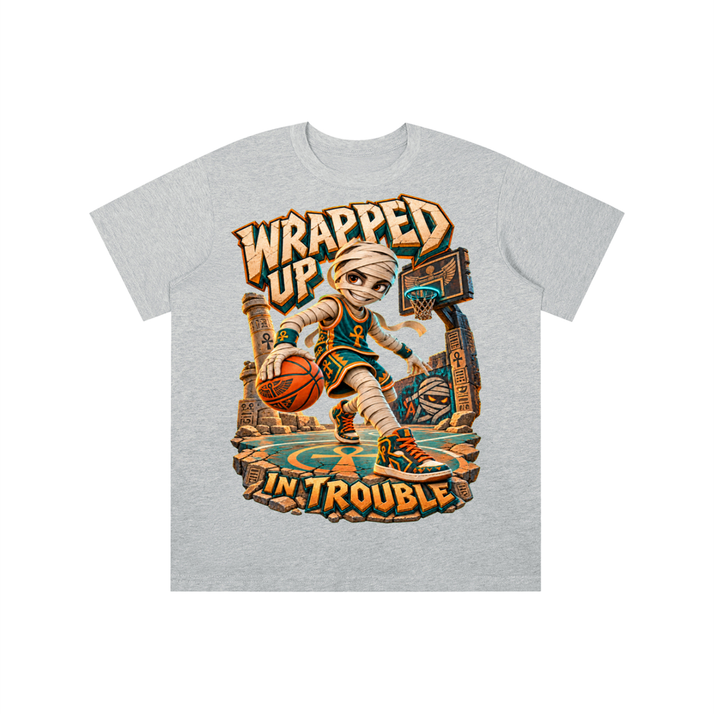 Halloween Mummy Basketball Graphic T-Shirt - Wrapped Up in Trouble - Youth Unisex Tee