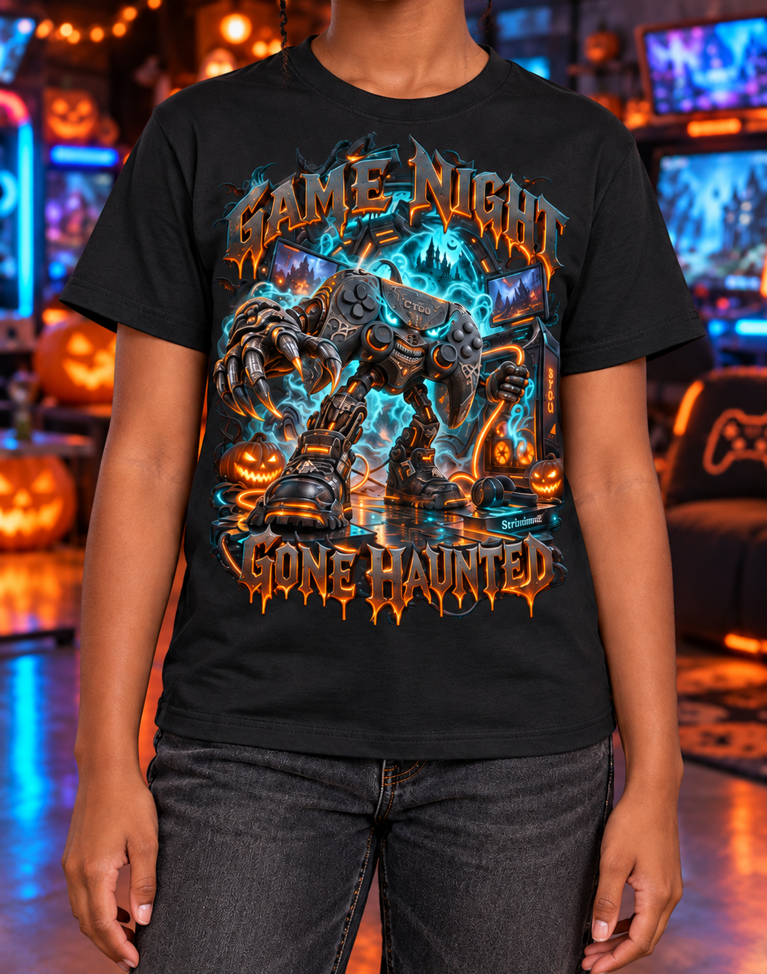 StepYahGameUp™ Halloween Game Night Gone Haunted Graphic T-Shirt - Youth Unisex Tee