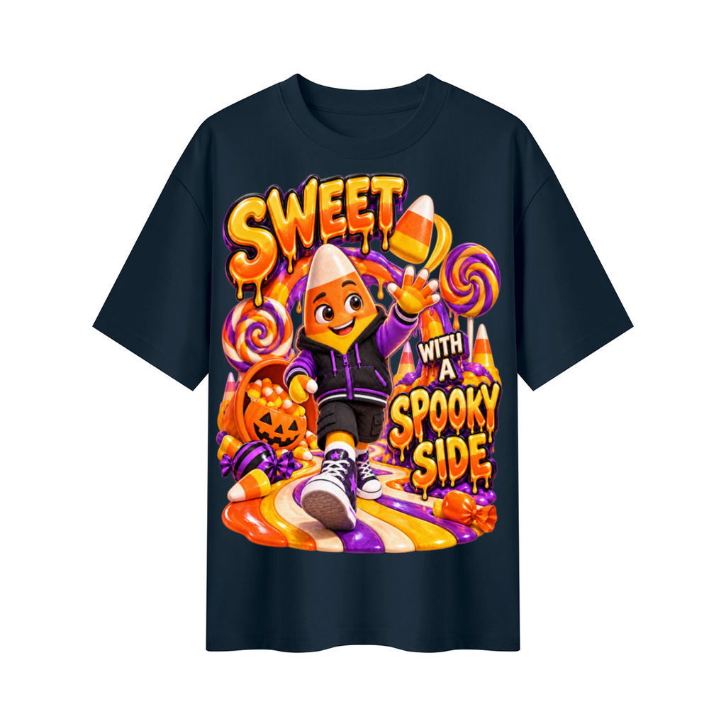 Halloween Candy Corn Oversized Graphic T-Shirt - Sweet With a Spooky Side - Unisex