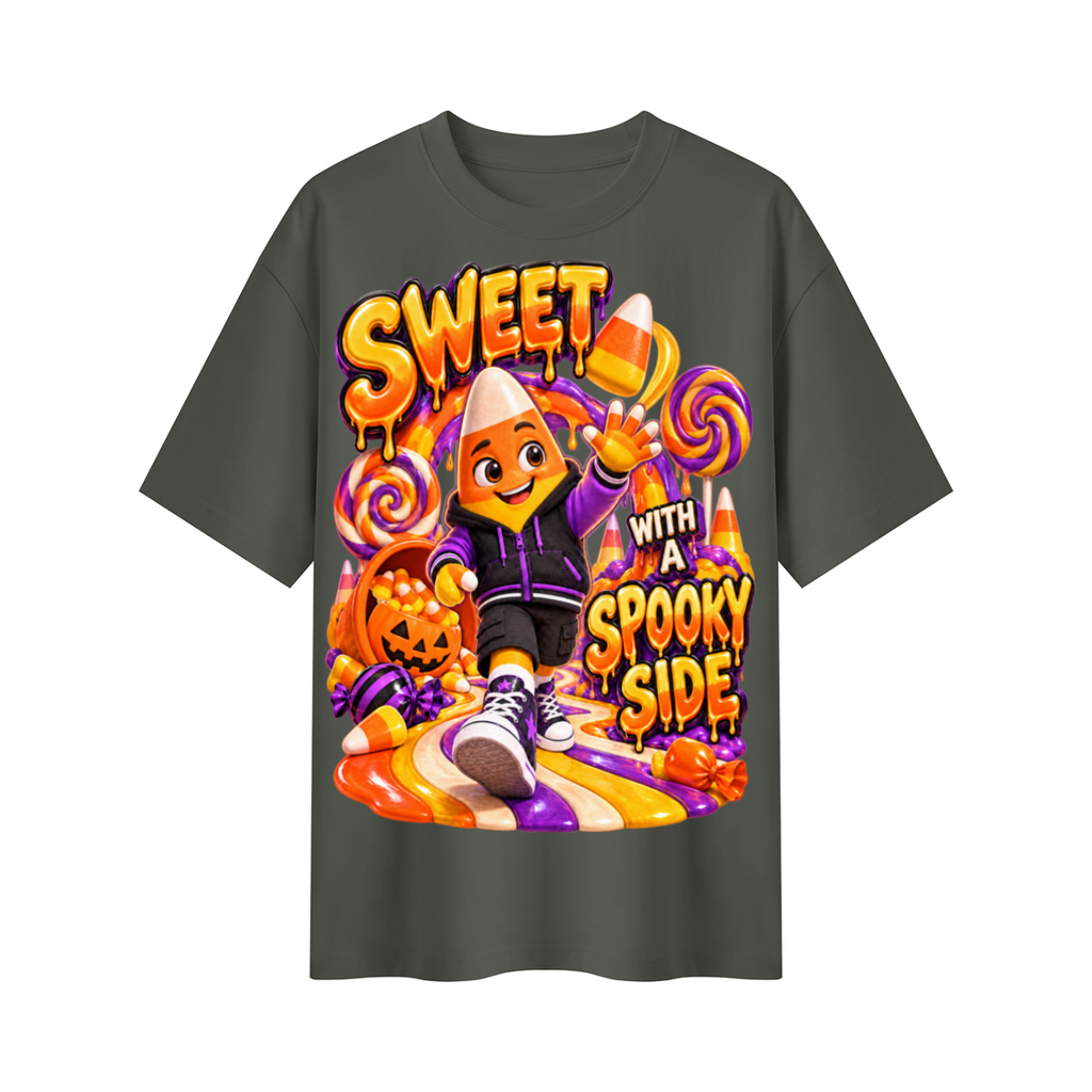 Halloween Candy Corn Oversized Graphic T-Shirt - Sweet With a Spooky Side - Unisex