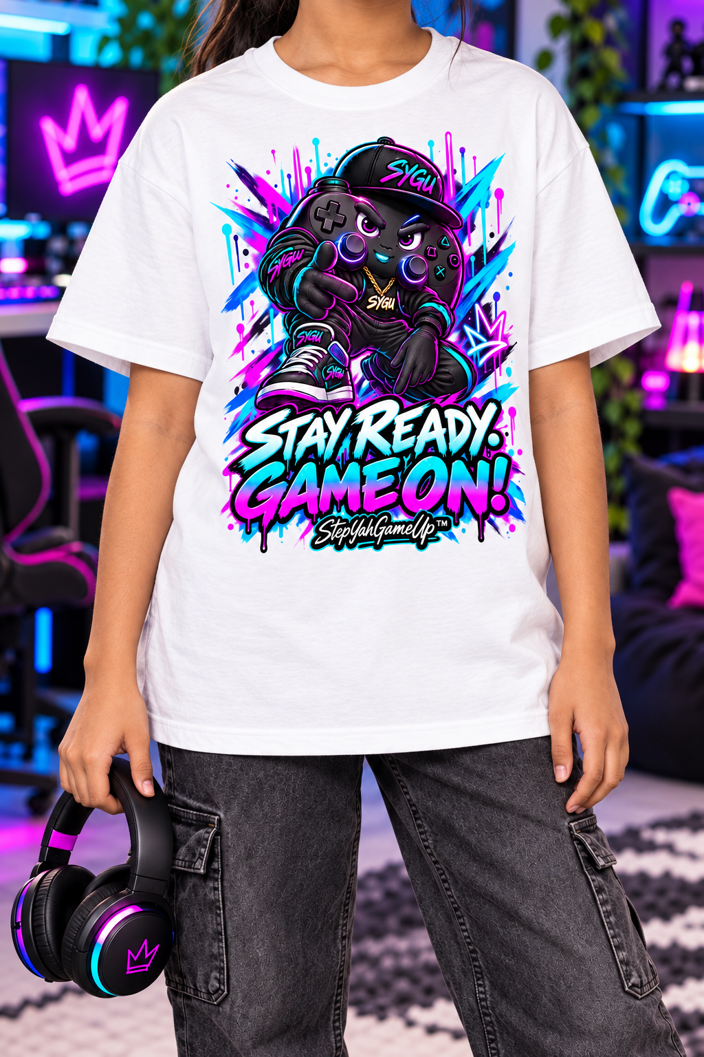 StepYahGameUp™ Stay Ready Game On Graphic T-Shirt - Youth Unisex Tee