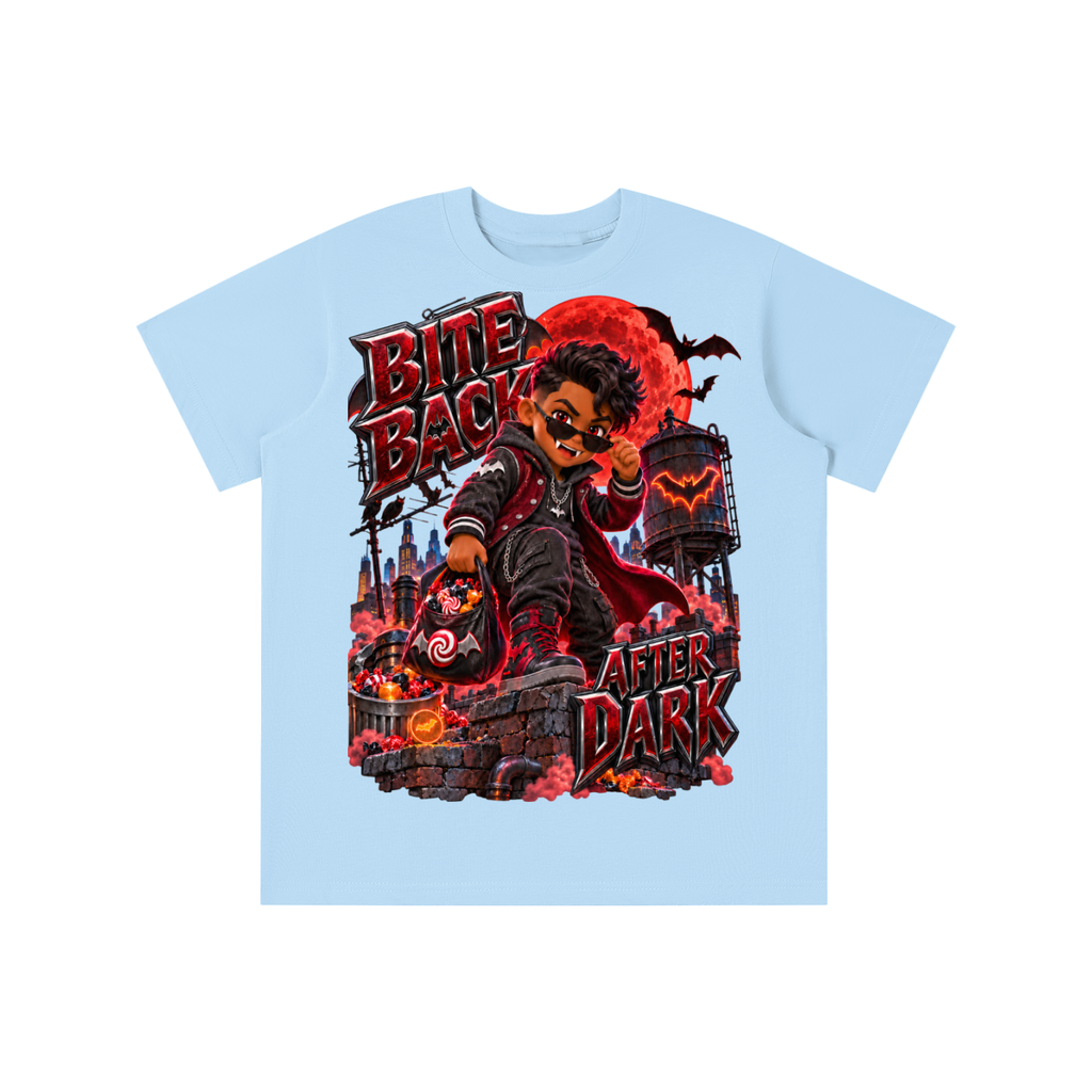 Halloween Vampire Kid Graphic T-Shirt - Bite Back After Dark - Youth Unisex Tee
