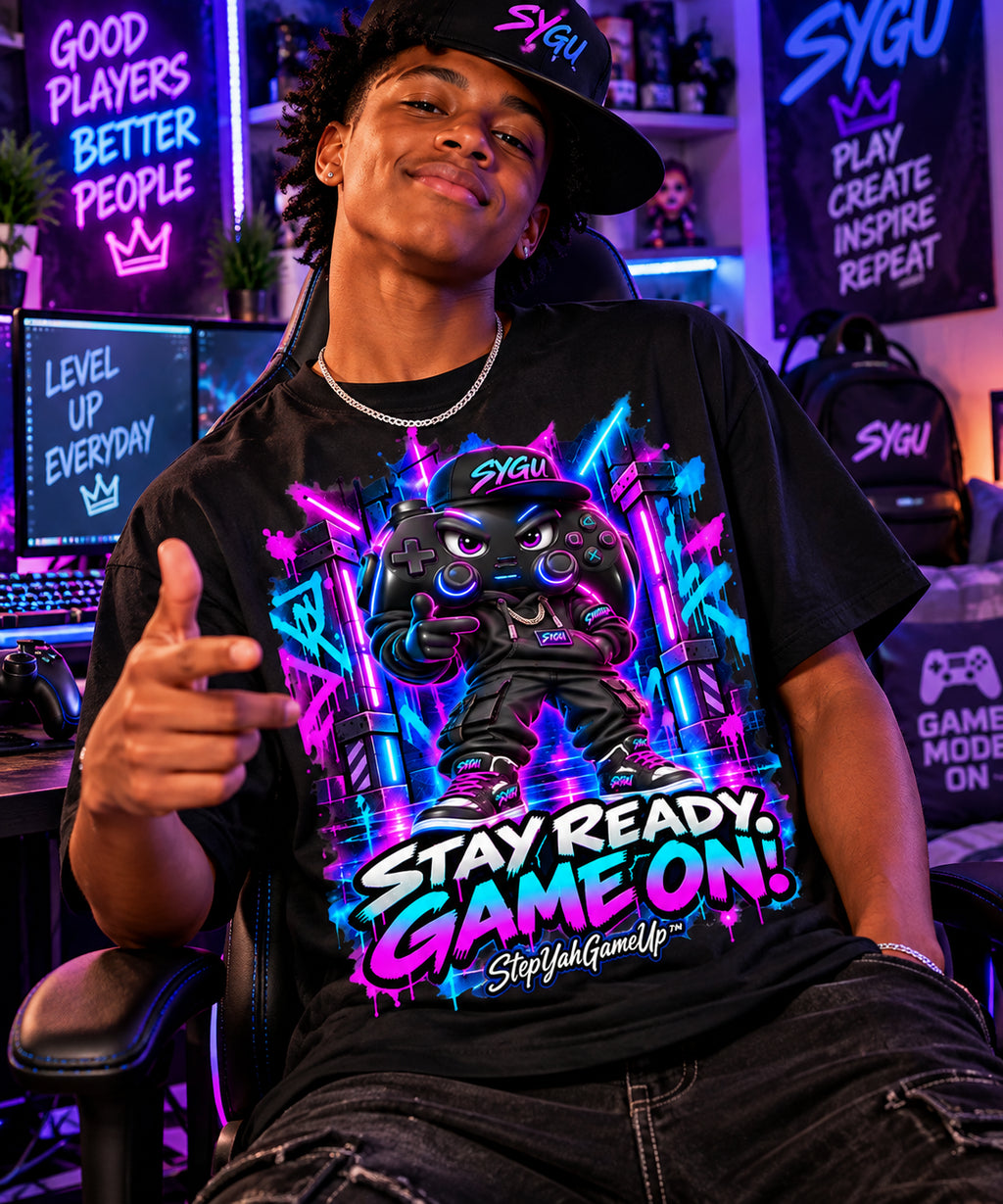 StepYahGameUp Gaming Graphic Oversized T-Shirt - Stay Ready, Game On! - Unisex