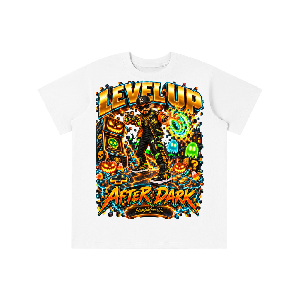 StepYahGameUp Halloween Arcade Gamer Graphic T-Shirt - Level Up After Dark - Youth Unisex Tee