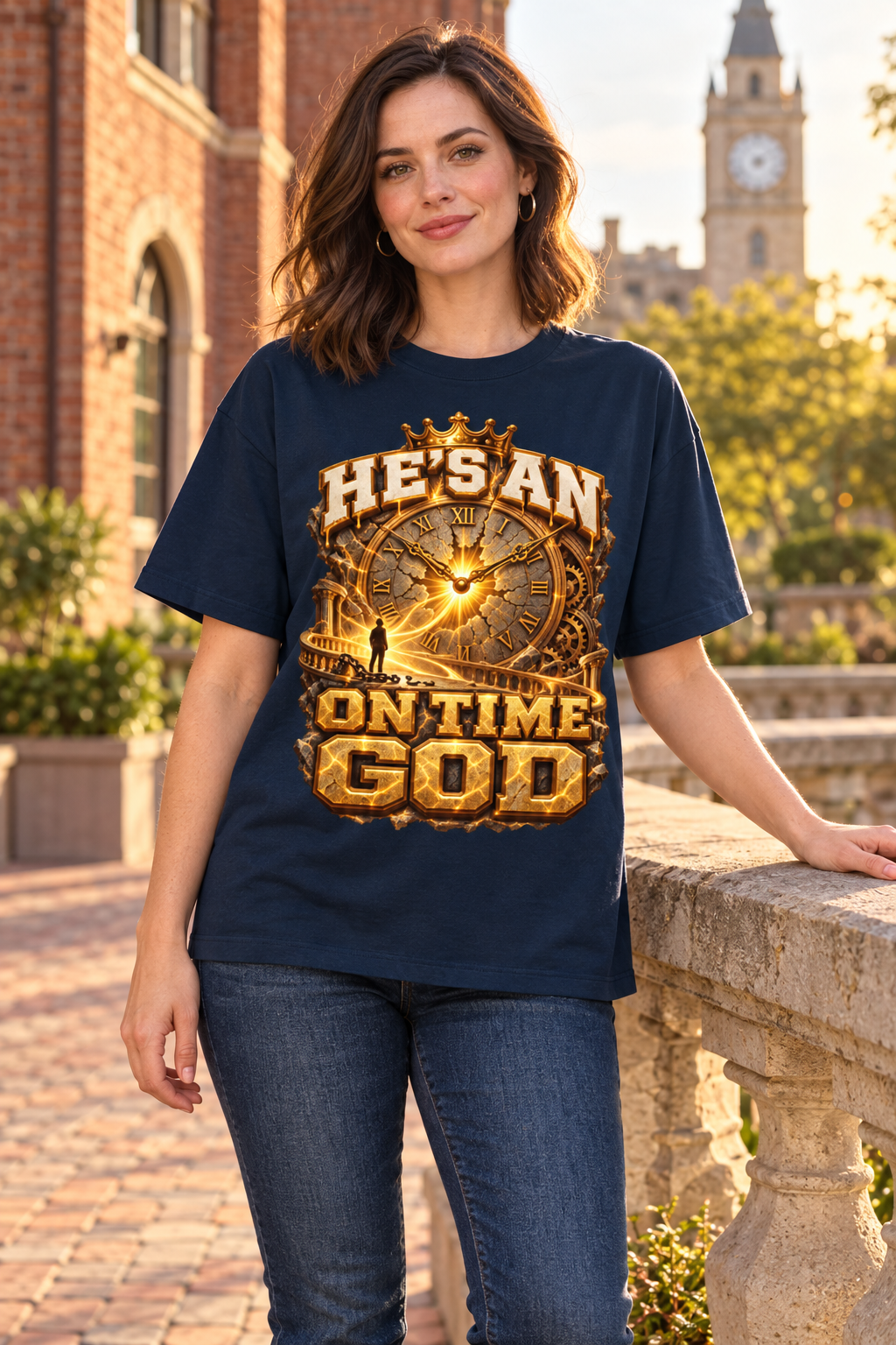Walk by Faith™ He’s an On Time God Oversized Graphic T-Shirt - Unisex