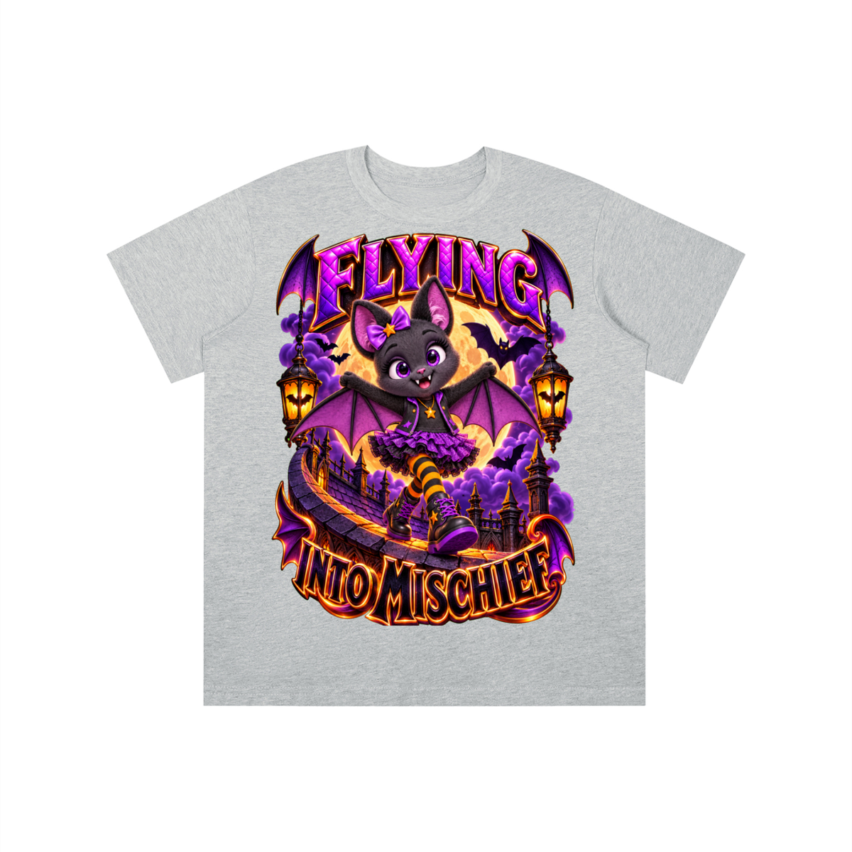 Halloween Cute Bat Graphic T-Shirt - Flying Into Mischief - Youth Unisex Tee