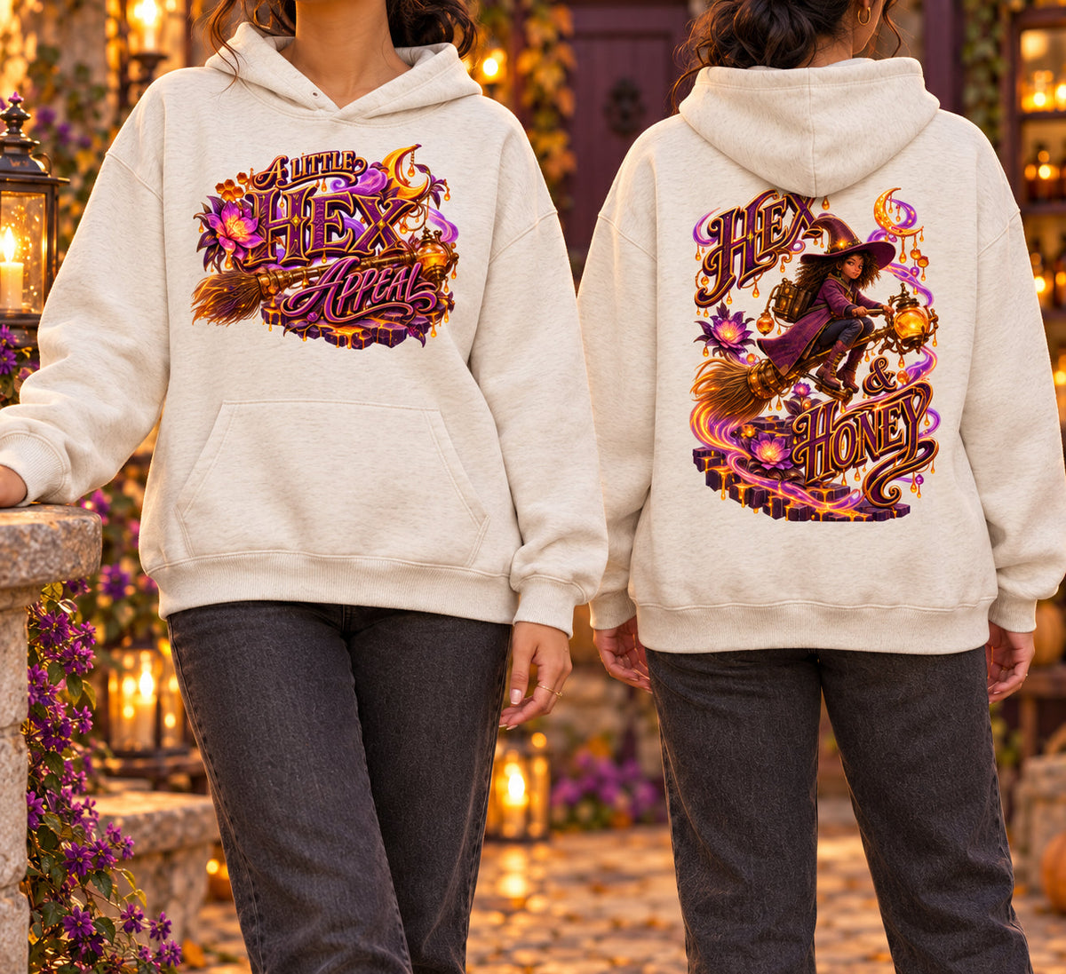 Halloween Hex & Honey Front Back Graphic Hoodie - A Little Hex Appeal - Unisex