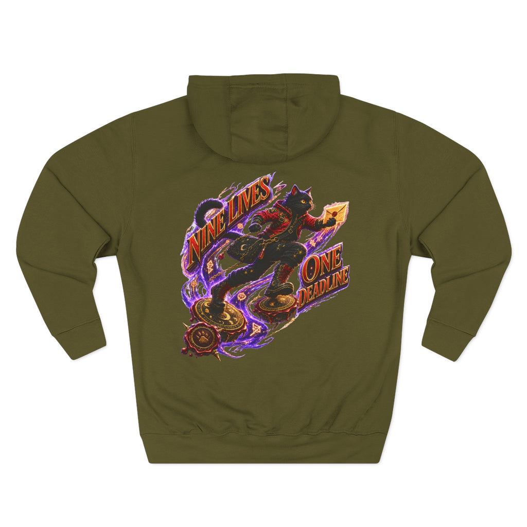 Nine Lives, One Deadline — Black Cat Spell Runner Halloween Hoodie | Adult Unisex