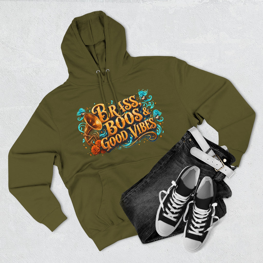 Brass, Boos & Good Vibes — Skeleton Brass Parade Halloween Hoodie | Adult Unisex