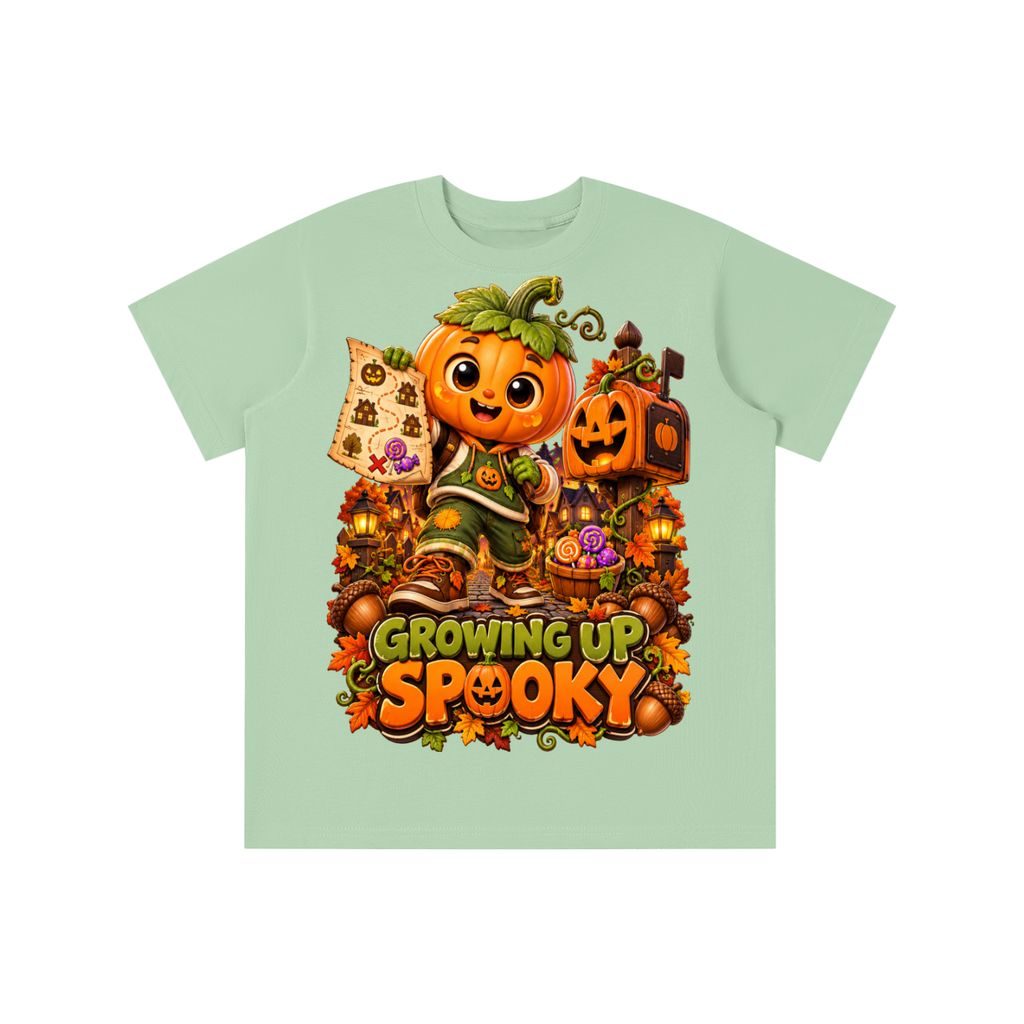 Halloween Pumpkin Kid Graphic T-Shirt - Growing Up Spooky - Youth Unisex Tee