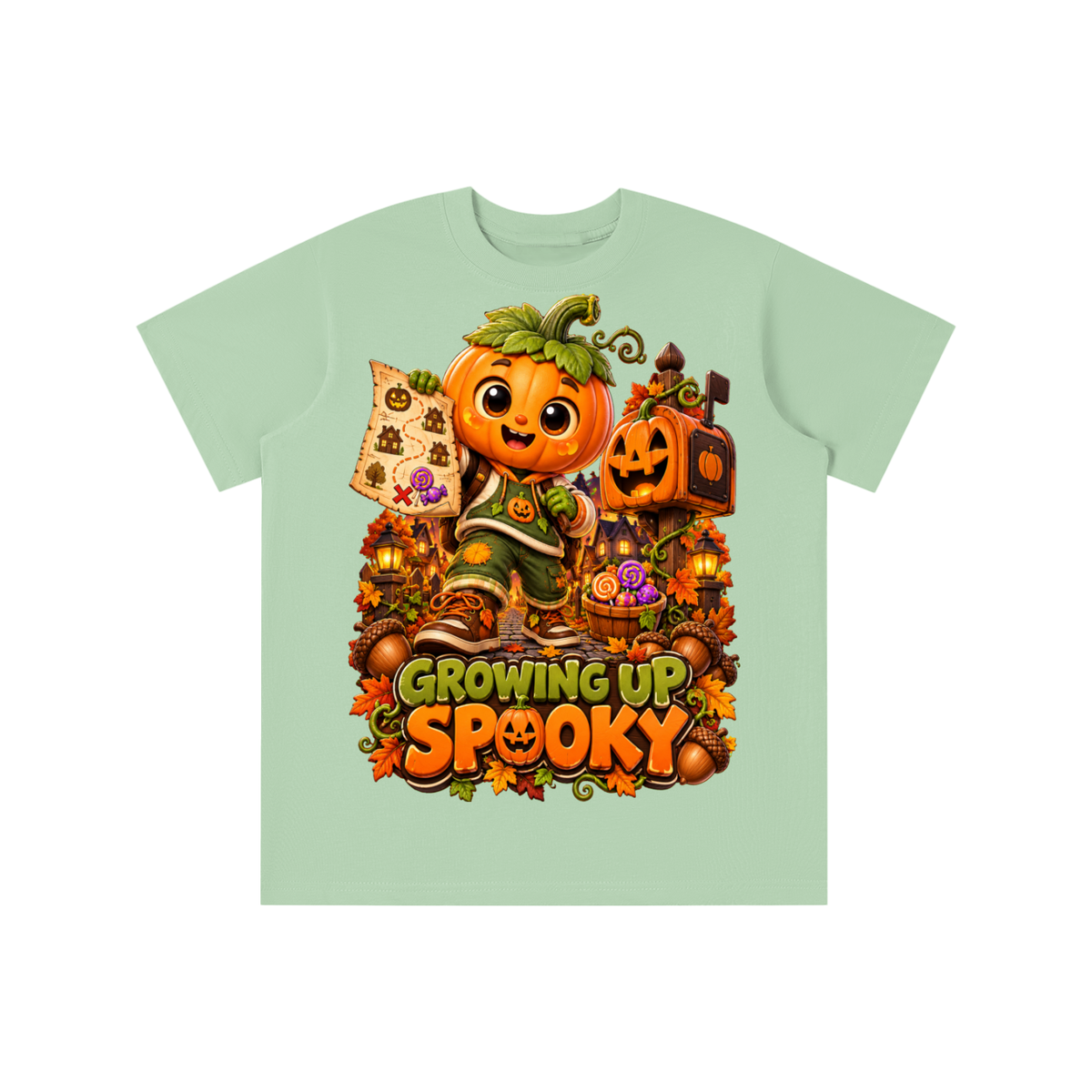 Halloween Pumpkin Kid Graphic T-Shirt - Growing Up Spooky - Youth Unisex Tee