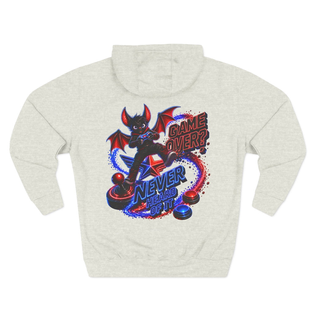 Game Over? Never Heard of It — Midnight Bat Arcade Halloween Hoodie | Adult Unisex