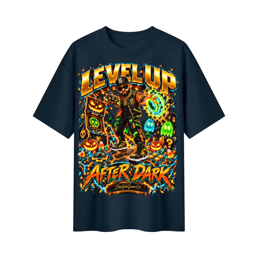 StepYahGameUp Halloween Arcade Gamer Oversized Graphic T-Shirt - Level Up After Dark - Unisex