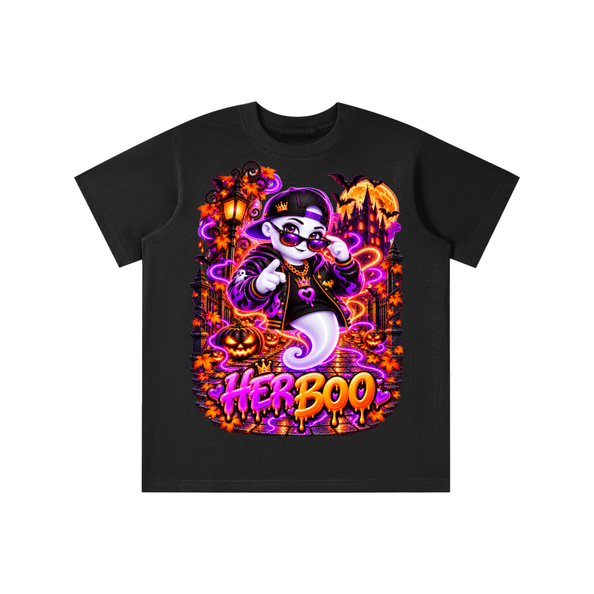 Halloween Her Boo Ghost Graphic T-Shirt - Youth Unisex Tee