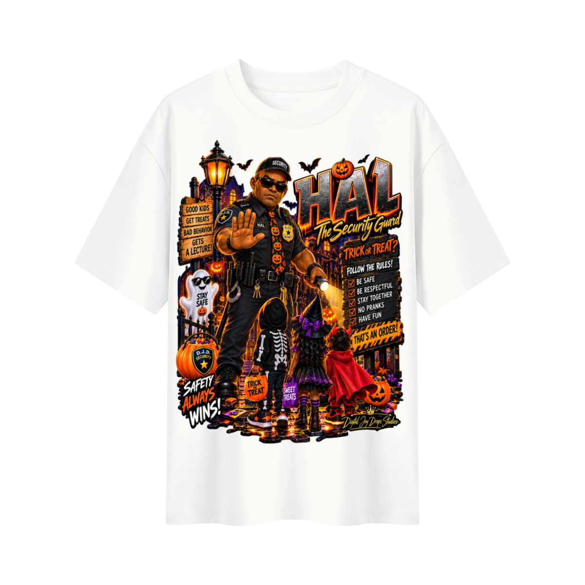 Halloween Security Guard Oversized Graphic T-Shirt - Safety Always Wins - Unisex