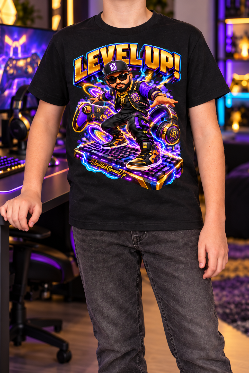 StepYahGameUp Gamer Graphic T-Shirt - Level Up! - Youth Unisex Tee