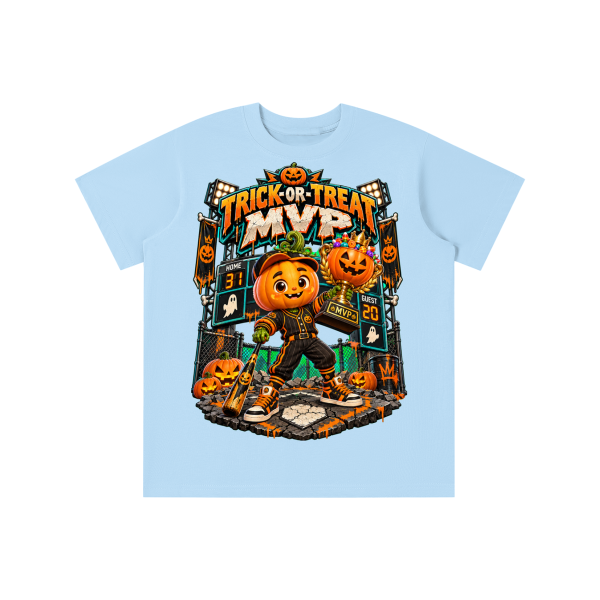 Halloween Pumpkin Sports Graphic T-Shirt - Trick-or-Treat MVP - Youth Unisex Tee