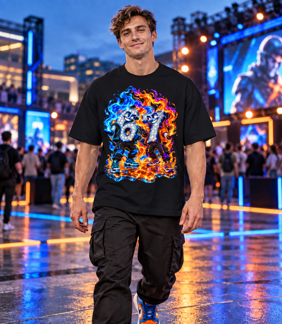 6-7 Street Mode™ Fire & Ice Oversized Graphic T-Shirt - Unisex