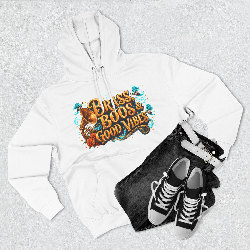 Brass, Boos & Good Vibes — Skeleton Brass Parade Halloween Hoodie | Adult Unisex