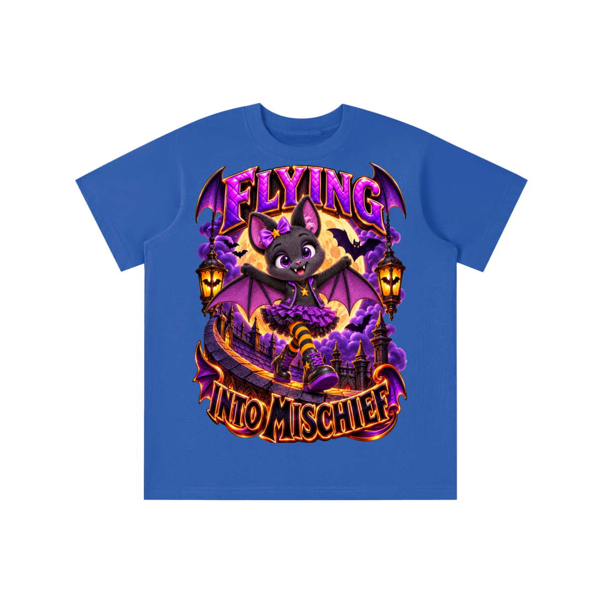 Halloween Cute Bat Graphic T-Shirt - Flying Into Mischief - Youth Unisex Tee