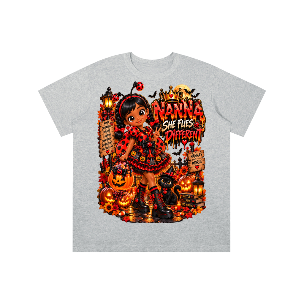 Nanna’s World™ Dream Big Halloween Ladybug Girl Graphic T-Shirt - She Flies Different - Youth Unisex Tee