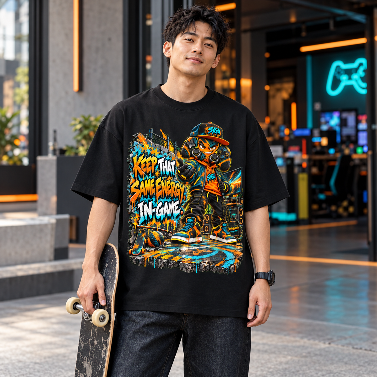 StepYahGameUp™ Keep That Same Energy In Game Oversized Graphic T-Shirt - Unisex