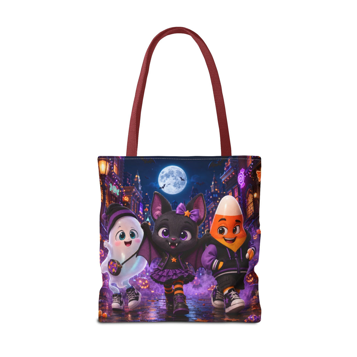 Halloween Tote Bag — Candy Corn, Bat & Ghost Trick-or-Treat Trio
