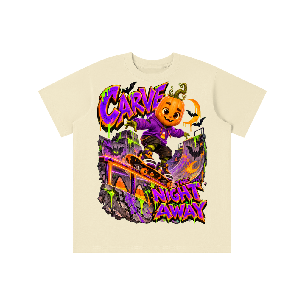 Halloween Pumpkin Skateboarder Graphic T-Shirt - Carve the Night Away - Youth Unisex Tee