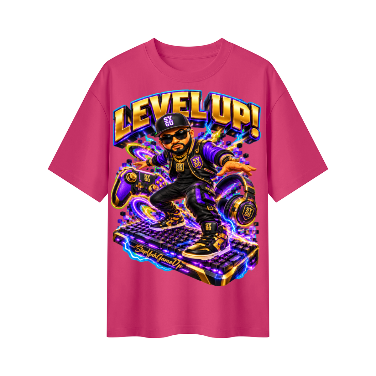 StepYahGameUp Streetwear Gamer Oversized Graphic T-Shirt - Level Up! - Unisex