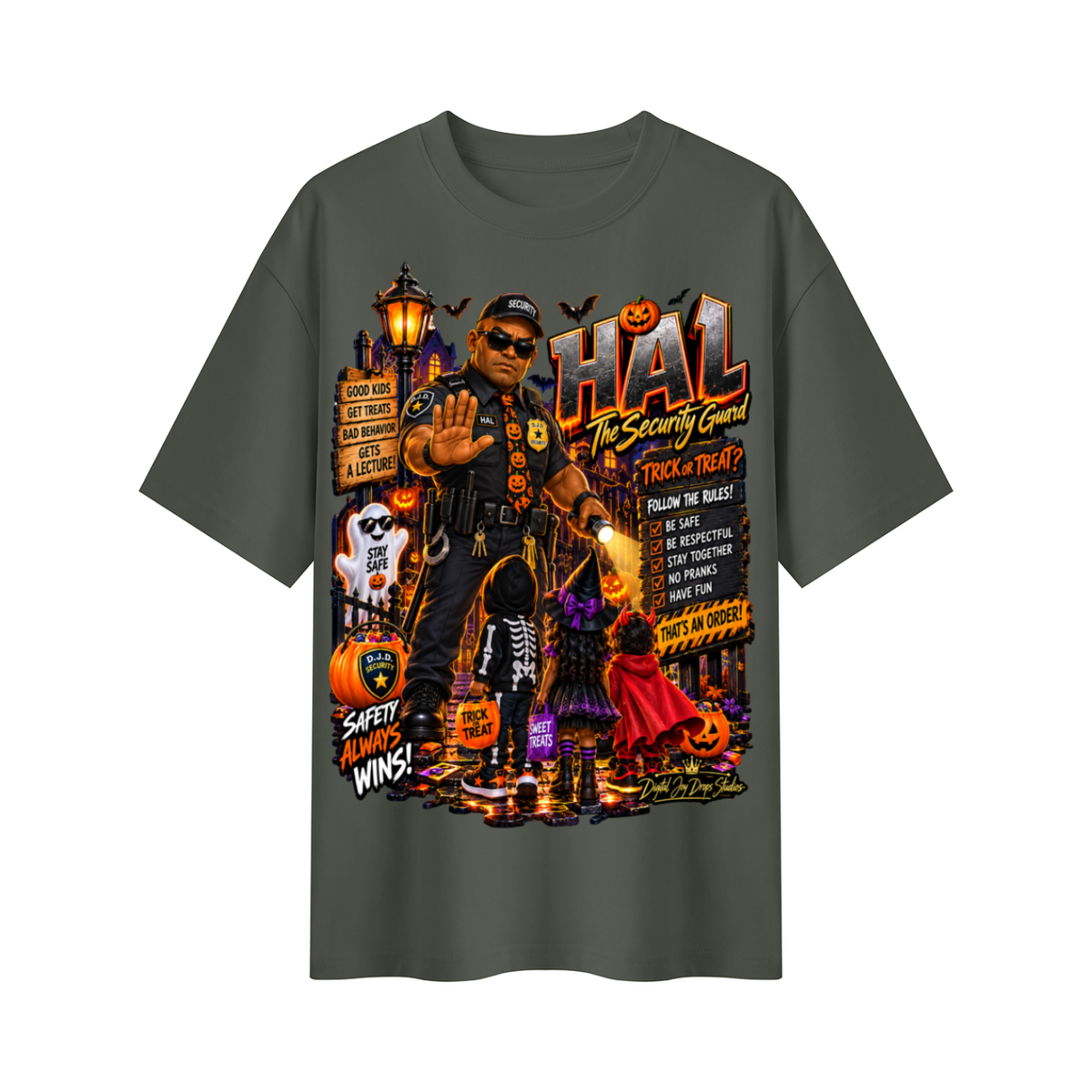 Halloween Security Guard Oversized Graphic T-Shirt - Safety Always Wins - Unisex